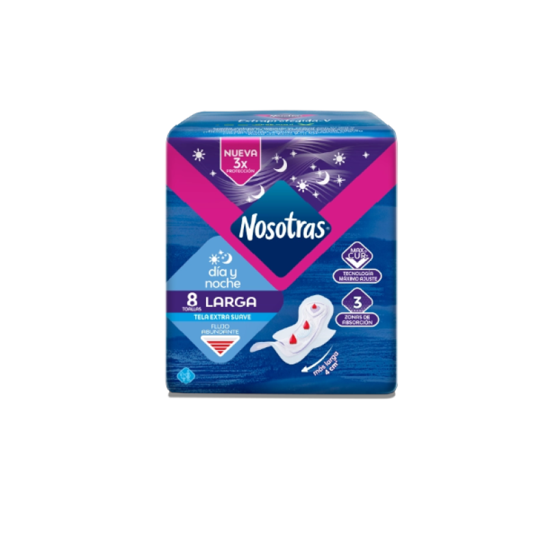 Toallas higiénicas Nosotras Extra Protección Día y Noche.