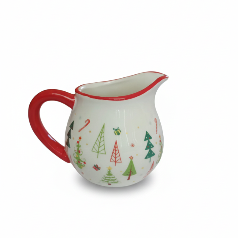 jarra de crema de cerámica blanca con adornos navideños