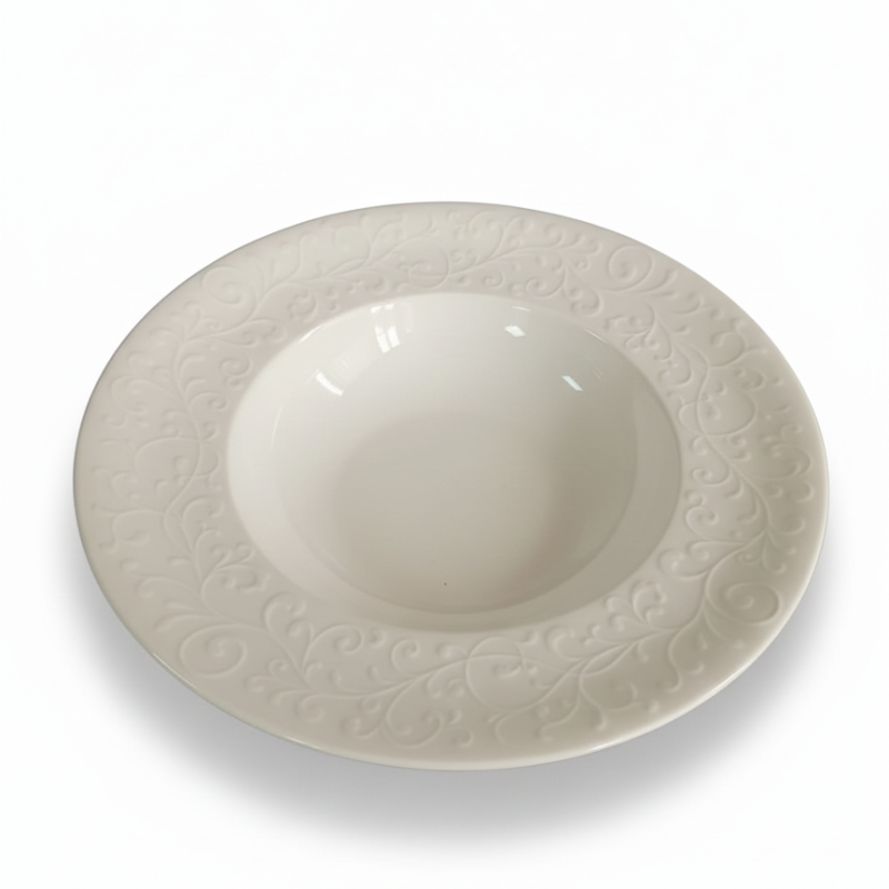 cuenco para sopa Mikasa Plaza Lane blanco con diseño floral en el borde